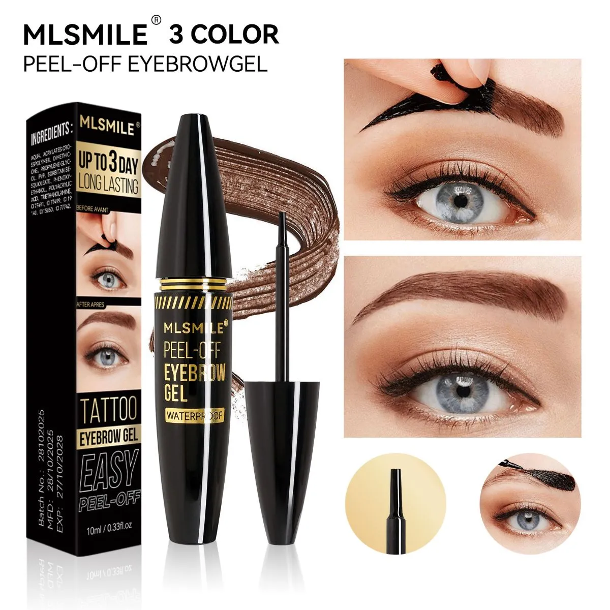 Peel Off Brow Tint – Waterproof & Sweat-Proof Semi-Permanent Eyebrow Gel, Transfer-Proof Smudge-Proof Tinted Brow Mascara for Natural Defined Brows, Long-Lasting Up to 3-5 Days